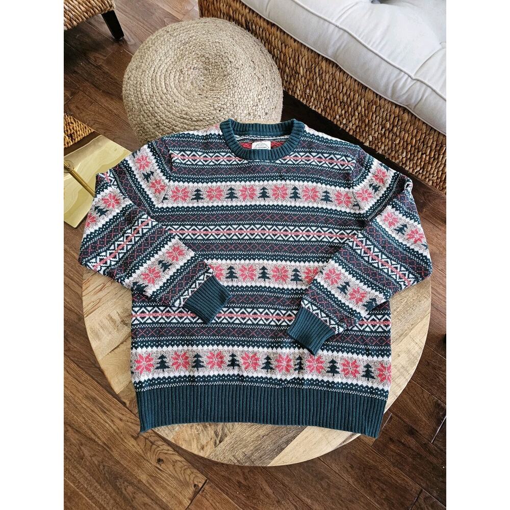 St John's Bay Nordic Fairisle Crewneck Sweater Men’s Size L Holiday 100% Cotton - Picture 5 of 7